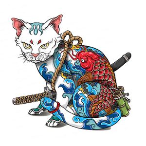 Auto Stickers I480 Neko Kitty Japan Samurai Kat Auto Stickers Modieuze Decals Creatieve Windows Caravan Muur Home Decor x0705