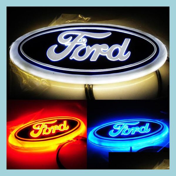 Calcomanías para autos Led 4D Car Logo Light 14 5Cmx5 6Cm Etiqueta adhesiva Insignia Azul / Rojo / Blanco Para Ford Focus Mondeo Drop Delivery 2022 Mobiles Motor Dhtzc