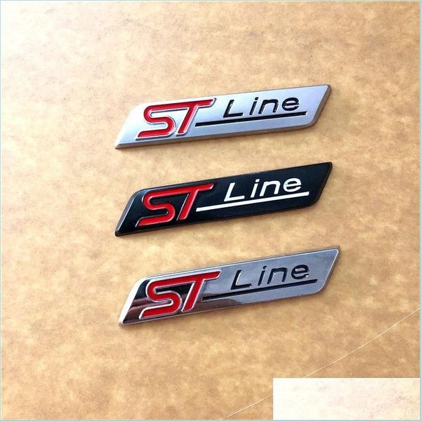 Pegatinas de coche de metal Stline St Line Car Emblem Badge Decal 3D Sticker para Ford Focus Mondeo Chrome Matt Sier Black Drop Delivery 2022 Dhxqo