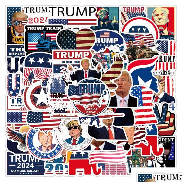 Autocollants De Voiture Pack De 50 Pcs En Gros Usa Président Trump 2024 Autocollant Étanche No-Duplicate Water Bottle Notebook Skateboard Lage De Dhfuu