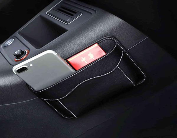 Caja de almacenamiento para coche, bolsa de cuero PU para coche, bolsa de recogida adhesiva, tarjetas de llave de coche, organizador de teléfono móvil, accesorios interiores de coche 2995537