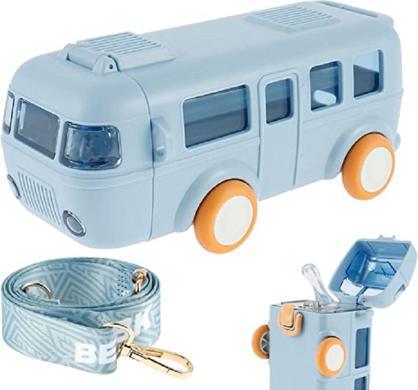 Gobelet à eau en paille de voiture 453,6 gram Bouteille d'eau de bus amovible portable avec bandoulière Anti-fuite pour enfants Tasse à boire carrée Verrouillage Bouilloire à couvercle rabattable pour enfants