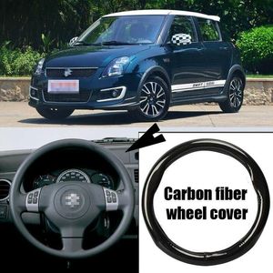 Car-styling 38cm black carbon fiber PVC leather car steering wheel cover for Suzuki Swift