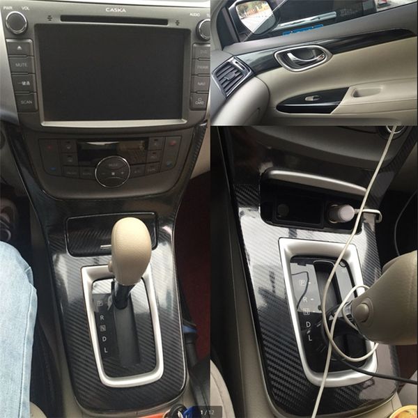 Autocollants de moulage de changement de couleur de Console centrale intérieure de voiture en Fiber de carbone 3D5D de style de voiture pour Nissan sentra Sylphy 2012-2015