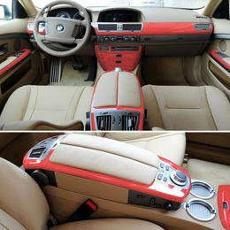 Car-Styling 5D Carbon Fiber Car Interior Center Console Color Change Molding Sticker Calcomanías para BMW 7 Series E65 E66 2004-2008
