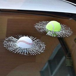 Auto styling honkbal voetbal tennis stereo gebroken glas 3D sticker auto raambal hits zelfklevende sticker auto stickers