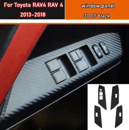 Autocollant de style de voiture en carbone noir, autocollant de garniture de panneau de commutateur de bouton de lève-vitre de voiture 4 pièces/ensemble pour Toyota RAV4 RAV 4 2013 – 2018