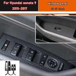 Autocollant de style de voiture en carbone noir, autocollant de garniture de panneau de commutateur de bouton de lève-vitre de voiture 4 pièces/ensemble pour Hyundai sonata 9 2015 – 2017