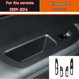 Autocollant de style de voiture en carbone noir, autocollant de garniture de panneau de commutateur de bouton de lève-vitre de voiture 4 pièces/ensemble pour Kia sorento 2009 – 2014
