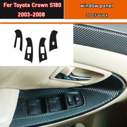 Autocollant de style de voiture en carbone noir, autocollant de garniture de panneau de commutateur de bouton de lève-vitre de voiture 4 pièces/ensemble pour Toyota Crown S180 2003 – 2008