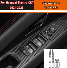 Autocollant de style de voiture en carbone noir, autocollant de garniture de panneau de commutateur de bouton de lève-vitre de voiture 4 pièces/ensemble pour Hyundai Elantra CN7 2021 – 23