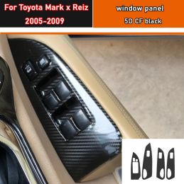 Autocollant de style de voiture en carbone noir, autocollant de garniture de panneau de commutateur de bouton de lève-vitre de voiture 4 pièces/ensemble pour Toyota Mark x Reiz 2005 – 2009
