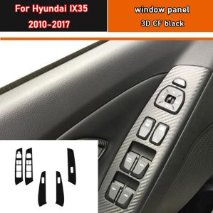 Autocollant de style de voiture en carbone noir, autocollant de garniture de panneau de commutateur de bouton de lève-vitre de voiture 4 pièces/ensemble pour Hyundai IX35 2010 – 2017