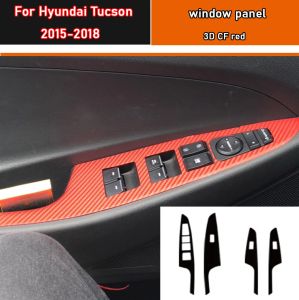 Autocollant de style de voiture en carbone noir, autocollant de garniture de panneau de commutateur de bouton de lève-vitre de voiture 4 pièces/ensemble pour Hyundai Tucson 2015 – 2018