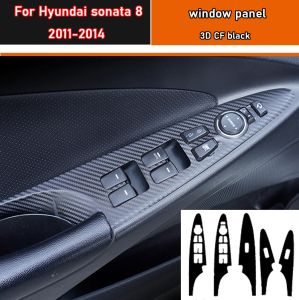 Autocollant de style de voiture en carbone noir, autocollant de garniture de panneau de commutateur de bouton de lève-vitre de voiture 4 pièces/ensemble pour Hyundai sonata 8 2011 – 2014