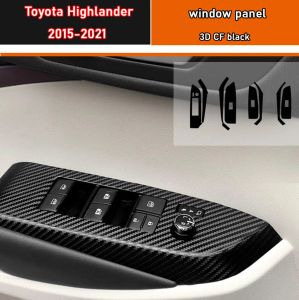 Autocollant de style de voiture en carbone noir, autocollant de garniture de panneau de commutateur de bouton de lève-vitre de voiture 4 pièces/ensemble pour Toyota Highlander 2015 – 2021