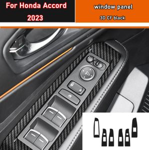 Auto Styling Zwart Carbon Decal Autoruit Lift Knop Schakelpaneel Cover Trim Sticker 4 stks/set Voor Honda Accord 2023