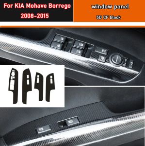 Autocollant de style de voiture en carbone noir, autocollant de garniture de panneau de commutateur de bouton de lève-vitre de voiture 4 pièces/ensemble pour KIA Mohave Borrego 2008 – 2015