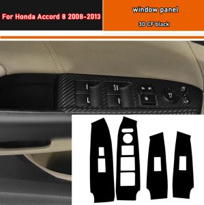 Autocollant de style de voiture en carbone noir, autocollant de garniture de panneau de commutateur de bouton de lève-vitre de voiture 4 pièces/ensemble pour Honda Accord 8 2008 – 2013