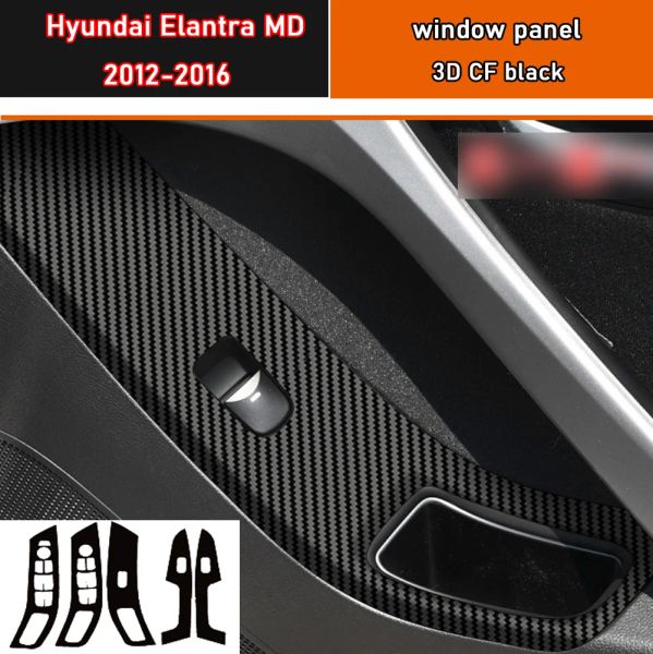 Calcomanía de carbono negro para coche, botón de elevación de ventana de coche, cubierta de Panel de interruptores, pegatina embellecedora, 4 unidades/juego para Hyundai Elantra MD 2012-2016