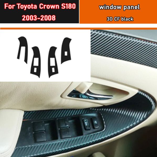 Calcomanía de carbono negro para estilo de coche, botón de elevación de ventana de coche, cubierta de Panel de interruptores, pegatina embellecedora, 4 unids/set para Toyota Crown S180 2003-2008