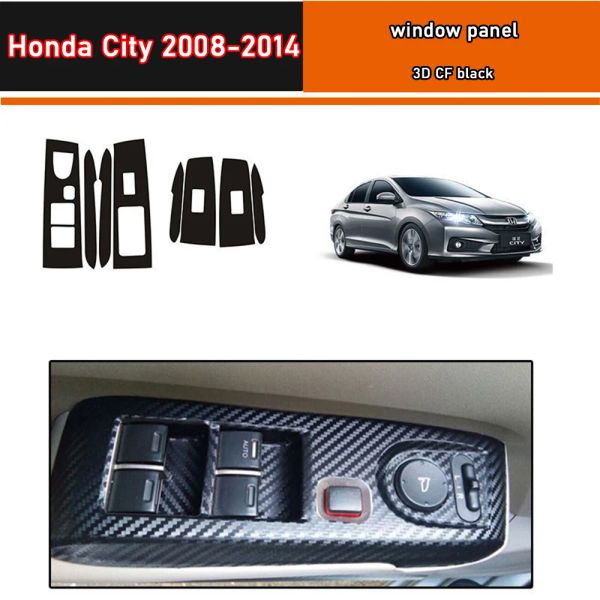 Autocollant de style de voiture en carbone noir, autocollant de garniture de panneau de commutateur de bouton de lève-vitre de voiture 4 pièces/ensemble pour Honda City 2008 – 2014