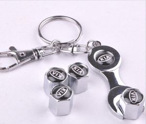 Auto-styling auto-covers 4pcs / set auto wiel banden klep caps band steel lucht caps met mini-moersleutel sleutelhanger case voor Kia