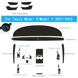 Autocollants moulés à changement de couleur pour Console centrale intérieure de voiture en Fiber de carbone, pour Tesla modèle 3/modèle Y 2021 – 2023