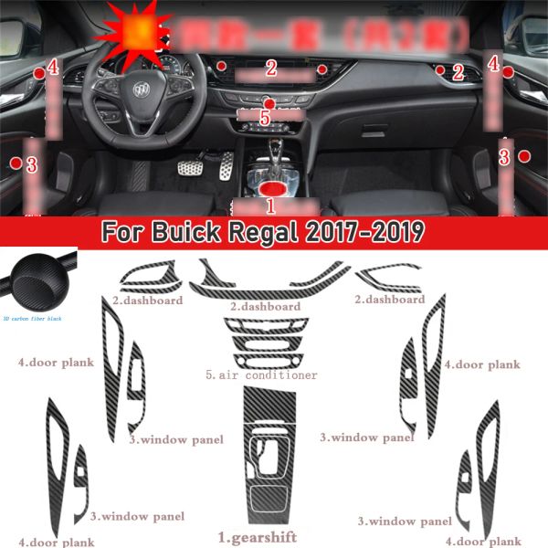 Film de protection autocollant intérieur de voiture, pour boîte de vitesses Buick Regal 2017 – 2019, autocollant de panneau d'engrenage de voiture en Fiber de carbone noir