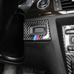 Estilización de automóvil para BMW E90 E92 E93 Fibra de carbono Protección de orificio de la llave Círculo Círculo de decoración del interruptor de encendido 2005-2012 3 Series Auto 250i