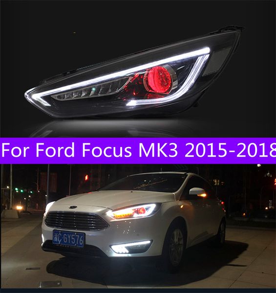 Cubierta de faro delantero de estilo de coche para Ford Focus MK3 faros 20 15-20 18 LED faro Ojos de Ángel DRL señal de giro móvil