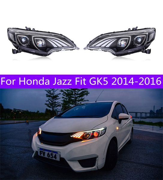 Phare de style de voiture pour Honda Jazz Fit GK5 20 14-20 16 phares LED feux de circulation DRL faisceau bi-xénon antibrouillard yeux d'ange