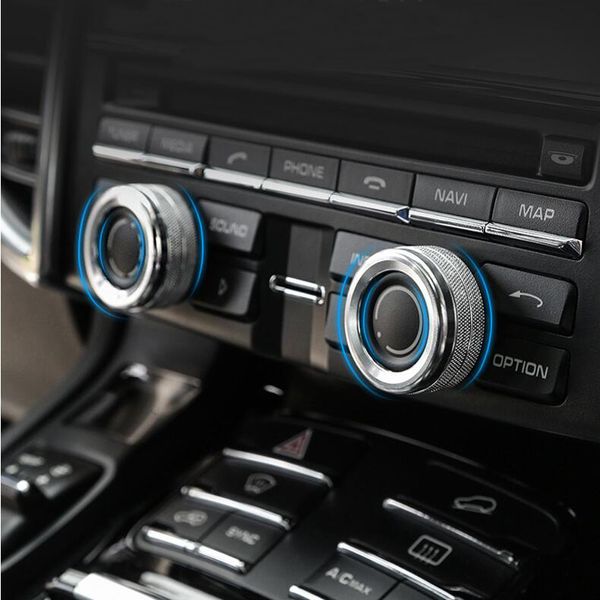 Pegatina de estilo de coche, perillas de aire acondicionado interiores cromadas, anillos circulares decorativos de Audio, cubierta embellecedora para Porsche Macan Cayenne Pan303r