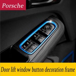 Auto Styling Stickers Binnendeur Window Lift Schakelpaneel Knoppen frame decoratie Cover 3D voor Porsche Panamera Cayenne Macan A198G