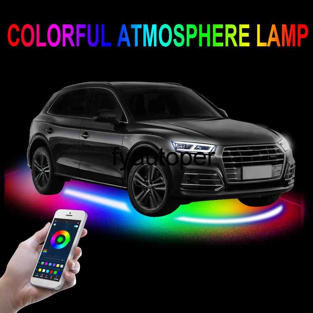 Araba-Styling Evrensel RGB Renkli LED Şerit Uygulaması Kontrolü Araba Şasi Neon Atmosfer Işık Araba Underglowled Işık Su Geçirmez