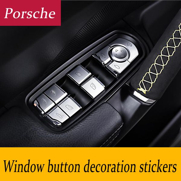 Pegatinas de estilo de coche, botones elevadores de ventana, decoración de lentejuelas, cubierta interior cromada 3D para Porsche Panamera Cayenne Macan, accesorios