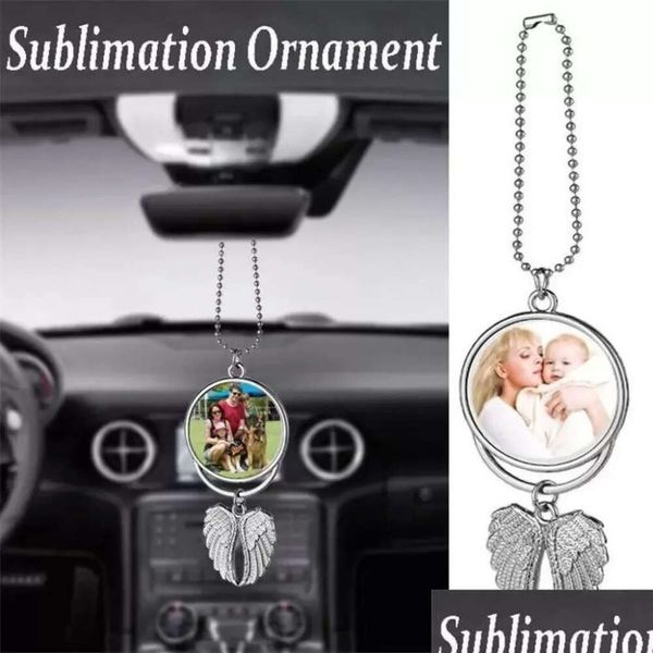 Voiture sublimation des blancs fête des accessoires de faveur pour les colliers d'ange des ailes pendentif pendentif rétro-vision miroir suspendu ornement ornements mer dhva4 hva4