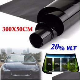 Auto Sunshade 300x50 CM VLT Zwarte film Roll Roll Tint Window Glas Zomer Huis Sunsn UV Adhesive Stickers1 Drop Delivery Mobile Motorcyc DHWKV