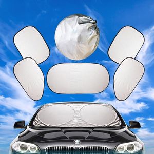 Auto Sunshade 6pcs/Set gecoate zilveren doek Anti-UV Windscherm voorste raamklepfilm Portable Auto Sun Shade Set