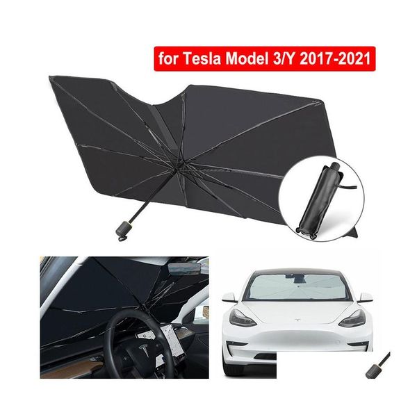 Pare-soleil de voiture pour Tesla modèle 3 Y 2021 pare-brise parapluie mise à niveau pliable fenêtre avant pare-soleil Sn accessoires livraison directe Mobil Dhzjc