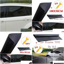 Auto Sunshade in voorraad VLT 5% Uncut Roll 39 x 20 Window Tint Film Charcoal Black Glass Kantoor Folies Zonne -bescherming Druppel Levering Mo Dhnfk