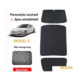 Auto Sunshade modellen dakraam voor Tesla Model S Sunroof Sunsn opvouwbare mesh UV Insation Shade Modified Accessoires Drop levering Mobi DHEXB