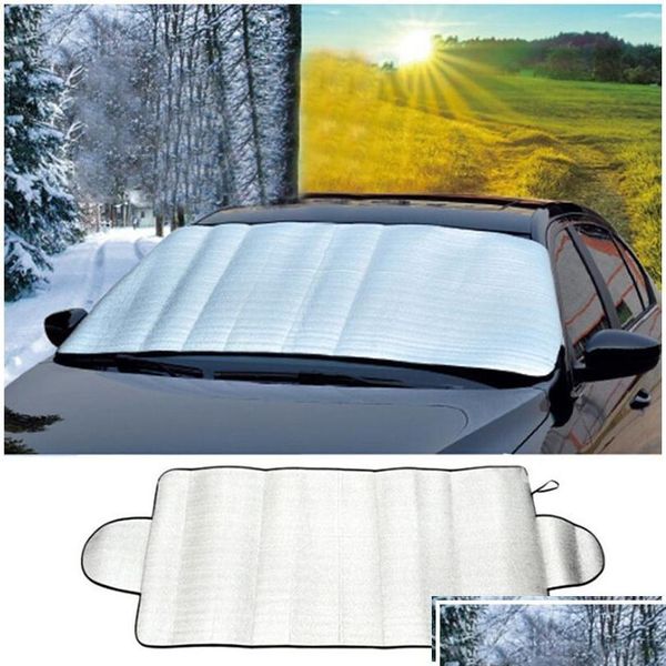 Pare-soleil de voiture Auvent de neige Feuille d'aluminium avant et arrière 150x70cm Rideau pare-soleil Pare-brise Visière ER UV Protection Goutte de glace Livraison Dhvmc