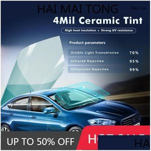 Pare-soleil de voiture Vlt70% Feuilles de fenêtre bleu clair Film d'autocollant de pare-brise 4Mil Épaisseur Nano Céramique Teinte Protection solaire 0.5X6M Drop de D Dhbtc