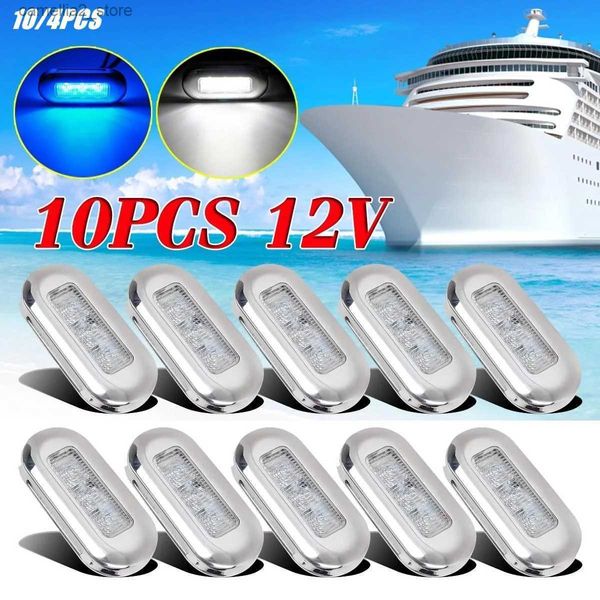 Luces traseras del coche 10PCS 12V Yate Barco marino Montaje empotrado Lente transparente LED Lámpara de cubierta de escalera oblonga Luz impermeable de acero inoxidable Q231017