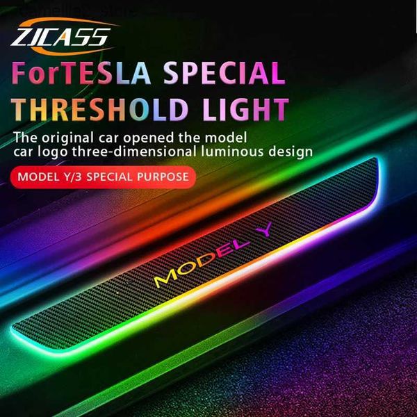 Luces traseras del coche para Tesla Modelo Y Modelo 3 Luz del umbral de la puerta del coche Placa de desgaste de bienvenida Luz del pedal RGB Color Multimodo LED Accesorios de decoración Q231017