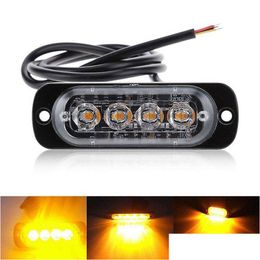 Car Tail Lights Truck 4 Led Strobe Warning Grill Flashing Traffic Beacon Police Light Breakdown Emergency Signal Lamp Blue Amber White Otsin