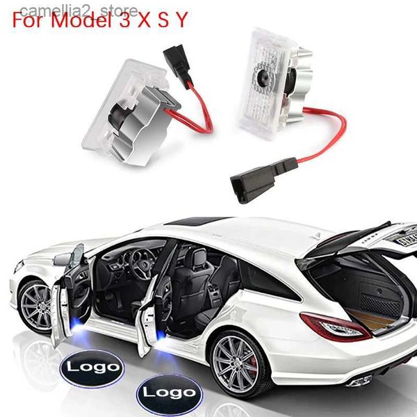 Feux arrière de voiture améliorés en métal LED lumière de porte de voiture 3D lampe laser verre Len HD lumière de bienvenue pour modèle 3 X S Y accessoires Q231017