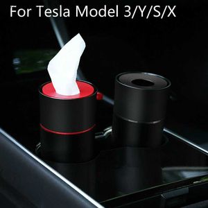 Caja de pañuelos de coche, portavasos de agua creativo, cilindro, caja de pañuelos de Metal para Tesla Model 3/Y/S/X, tubo de tejido de coche, soporte de pañuelos de coche T230718