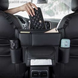 Caixa de lenços de papel novo assento de carro de couro cabide médio bolsa de armazenamento de luxo suporte de bolsa de carro entre assentos bolsos de copo de água de tecido arrumação T230718